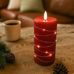 LED blockljus med ljusslinga och flammeffekt, 15cm hög, röd stearin, fjärrkontroll, autentiskt utseende