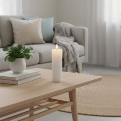 LED Blockljus med flammeffekt, vit, 15 cm, timer - Äkta stearin, Ø5 cm