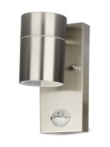 V-Tac utomhus vägglampa med sensor - rostfri, IP44, GU10-sockel, utan ljuskälla (230V)