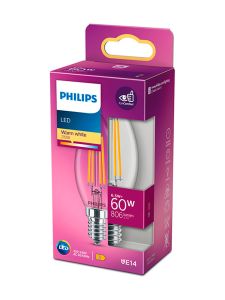 E14 - Philips LED kronljuslampa - Klar - 6.5W - 806lm
