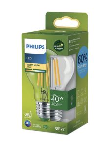 E27 - Philips LED-lampa - 2,3 W - 485 lm - 2700 K - Klar - A-ljuskälla