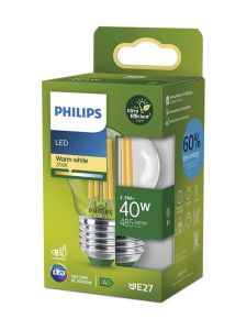 E27 - Philips LED-kronljuslampa - 2,3 W - 485 lm - 2700 K - Klar - A-ljuskälla