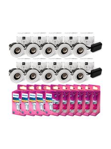 10 x HiluX D10 Inomhus spot - Vit inkl. 10 x Philips GU10 - 2700 K - 355 lm