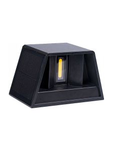 Svart solcellssensor-vägglampa med justerbar spridning och skymningssensor - IP54, upp/ner-ljusriktning, 6W effekt