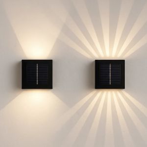Solcellssensor-vägglampa - svart, vridbar, fyrkantig, skymningssensor, IP54, 3W, energibesparande
