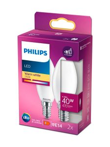 E14 - Philips LED-kronljus - Matt - 4,3 W - 470 lm 2-pack