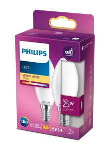 E14 - Philips LED-kronljus - Matt - 2,2 W - 250 lm 2-pack