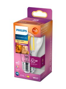E27 - Philips Warm Glow LED-lampa - klar - 5,9W - 806lm - CRI:90+