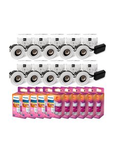 10 x HiluX D10 Inomhus spot - Vit inkl. 10 x dimbara LED-spotar 3,8 W - 345 lm - CRI:90