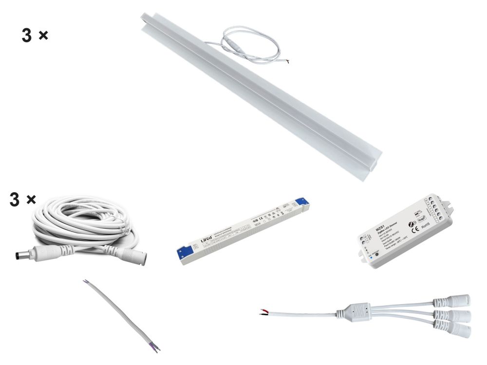 HiluX - Troldtekt LED-set - 3 x PureLED 60 cm - 3000K - Inkl. 75W driver och Zigbee-dimmer