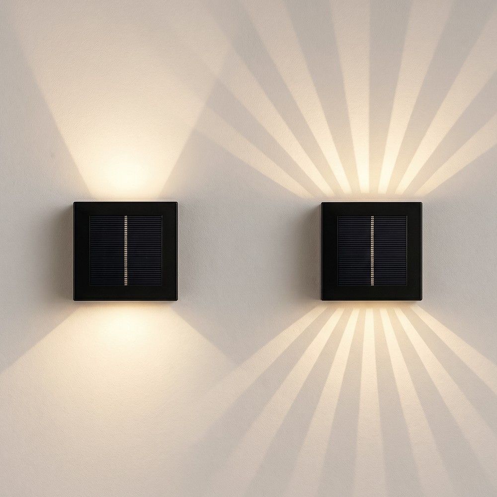 Solcellssensor-vägglampa - svart, vridbar, fyrkantig, skymningssensor, IP54, 3W, energibesparande