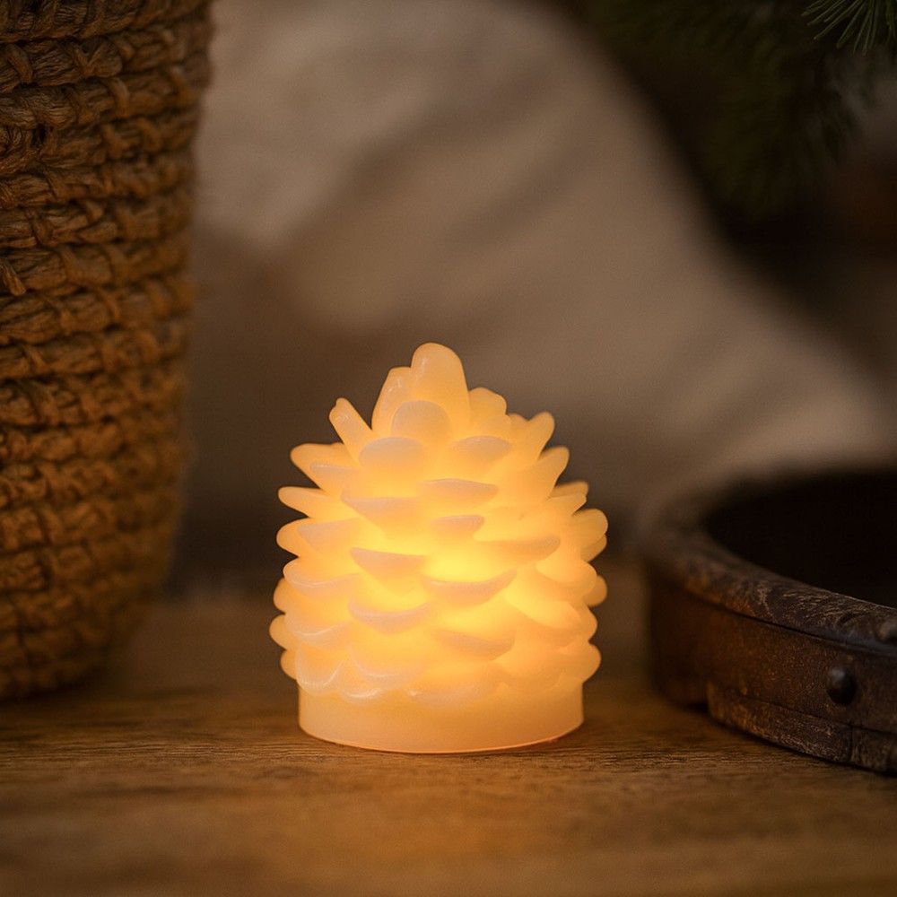 LED-kotteljus med blinkande flammeffekt i vitt - H8 cm, Ø6 cm, äkta stearin
