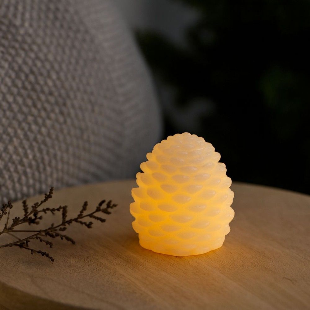 LED-kotteljus med blinkande flammeffekt i vitt - höjd 8 cm, Ø6 cm, äkta stearin