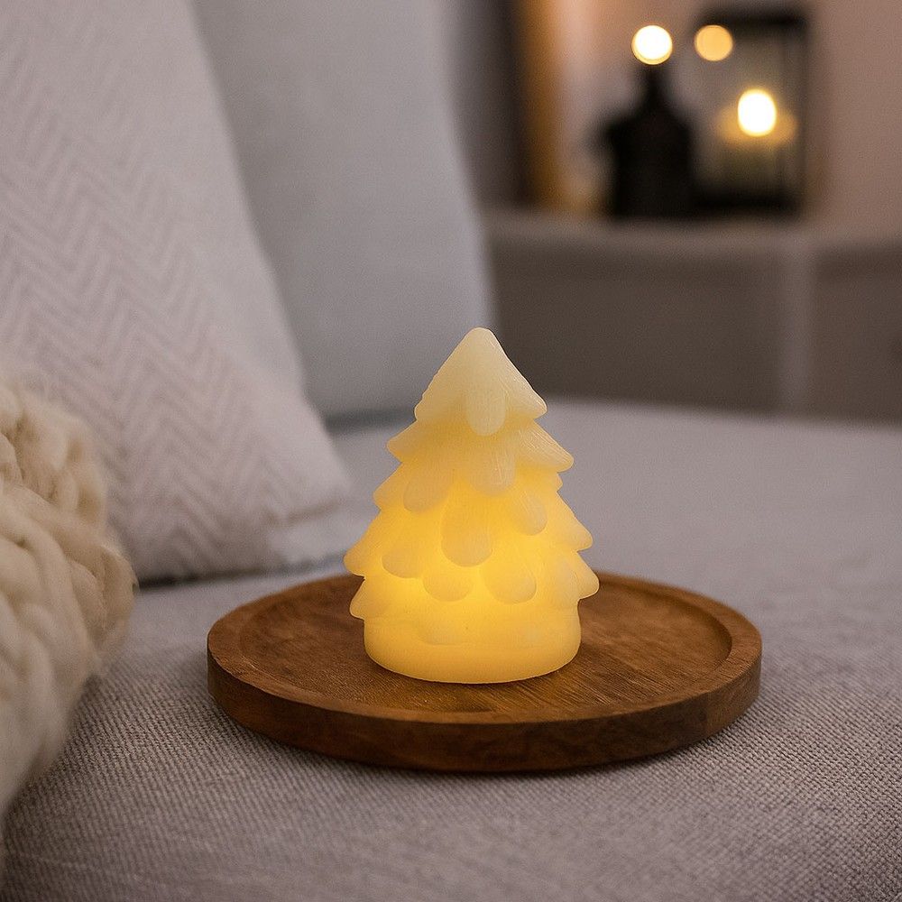 LED-julgranslius med blinkande flammeffekt - vitt äkta stearin - H9 cm, Ø6,5 cm