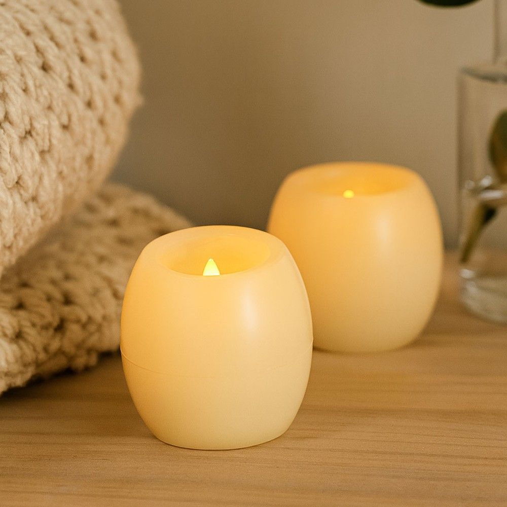 2-pack LED-kulljus med flammeffekt - Ø5 cm, 6 cm hög, av äkta stearin