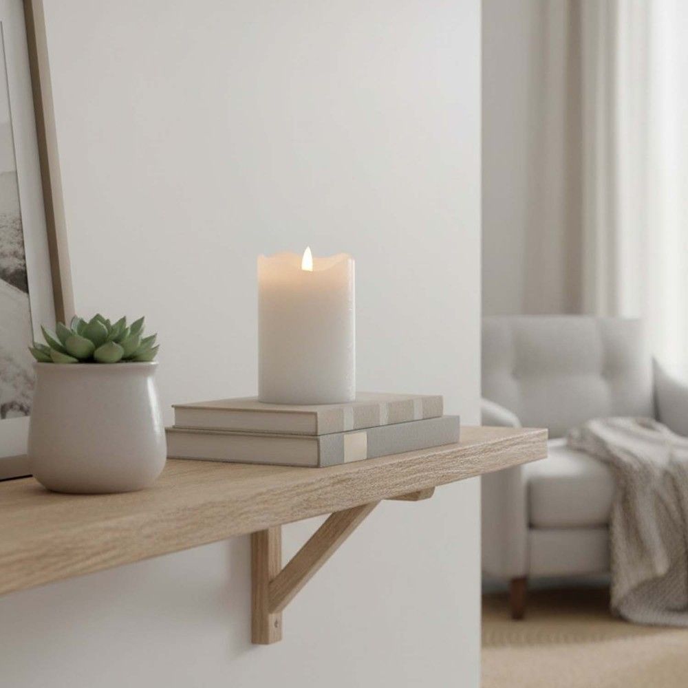 LED Blockljus med flammeffekt, vit, 12,5 cm hög, Ø7,5 cm, timer, äkta stearin