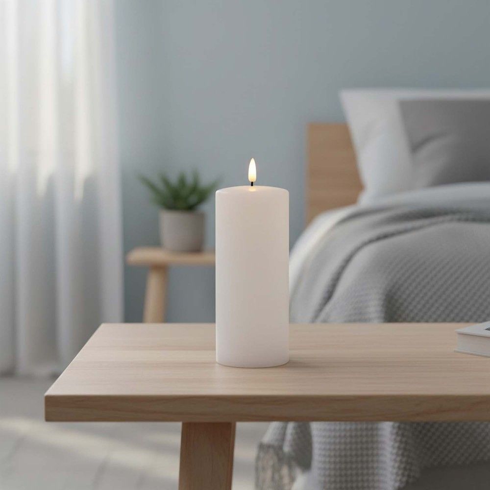 LED Blockljus med smält utseende och flammeffekt, 17,5 cm hög, timer och äkta stearin