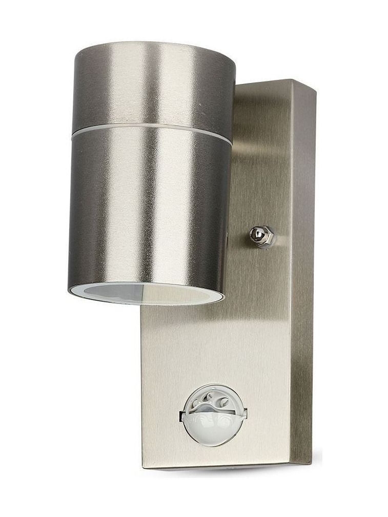 V-Tac utomhus vägglampa med sensor - rostfri, IP44, GU10-sockel, utan ljuskälla (230V)