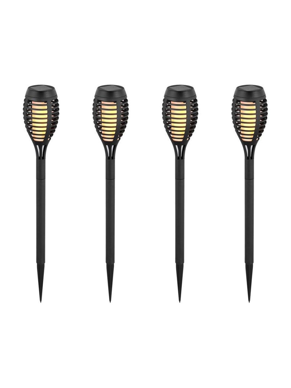 4 st solcellslampor för trädgården - svarta, med spett, flammeffekt, 50 cm hög