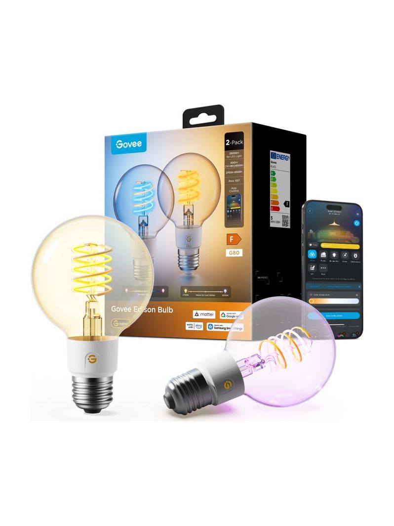 Govee - E27 Smart Globlampa - 80 mm - 500 lm - 2-pack