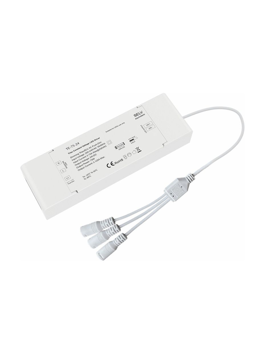 HiluX - LED-driver - 75W - 24V DC - TRIAC/Push-dimbar - Inkl. 3-delare till Troldtekt-skenor