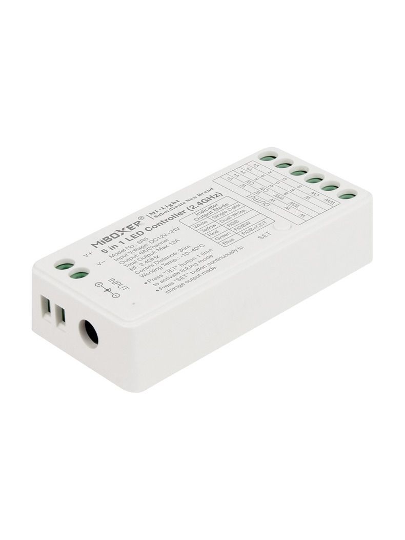 Miboxer - Wi-Fi-styrenhet - 5-i-1 - RGB-CCT - DC12/24V - Wi-Fi - 2.4GHz RF (SR5)
