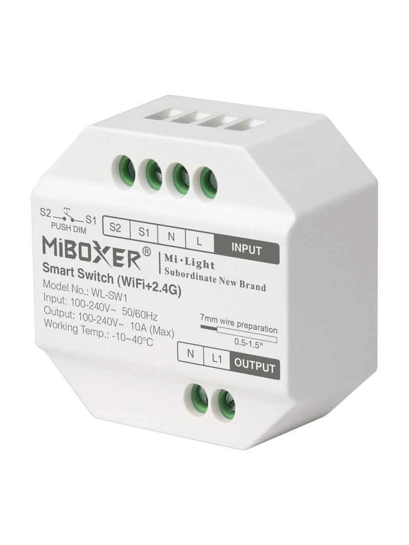 Miboxer - Smart relä - Inbyggnad - 10A - WiFi - 2.4GHz RF (WL-SW1)