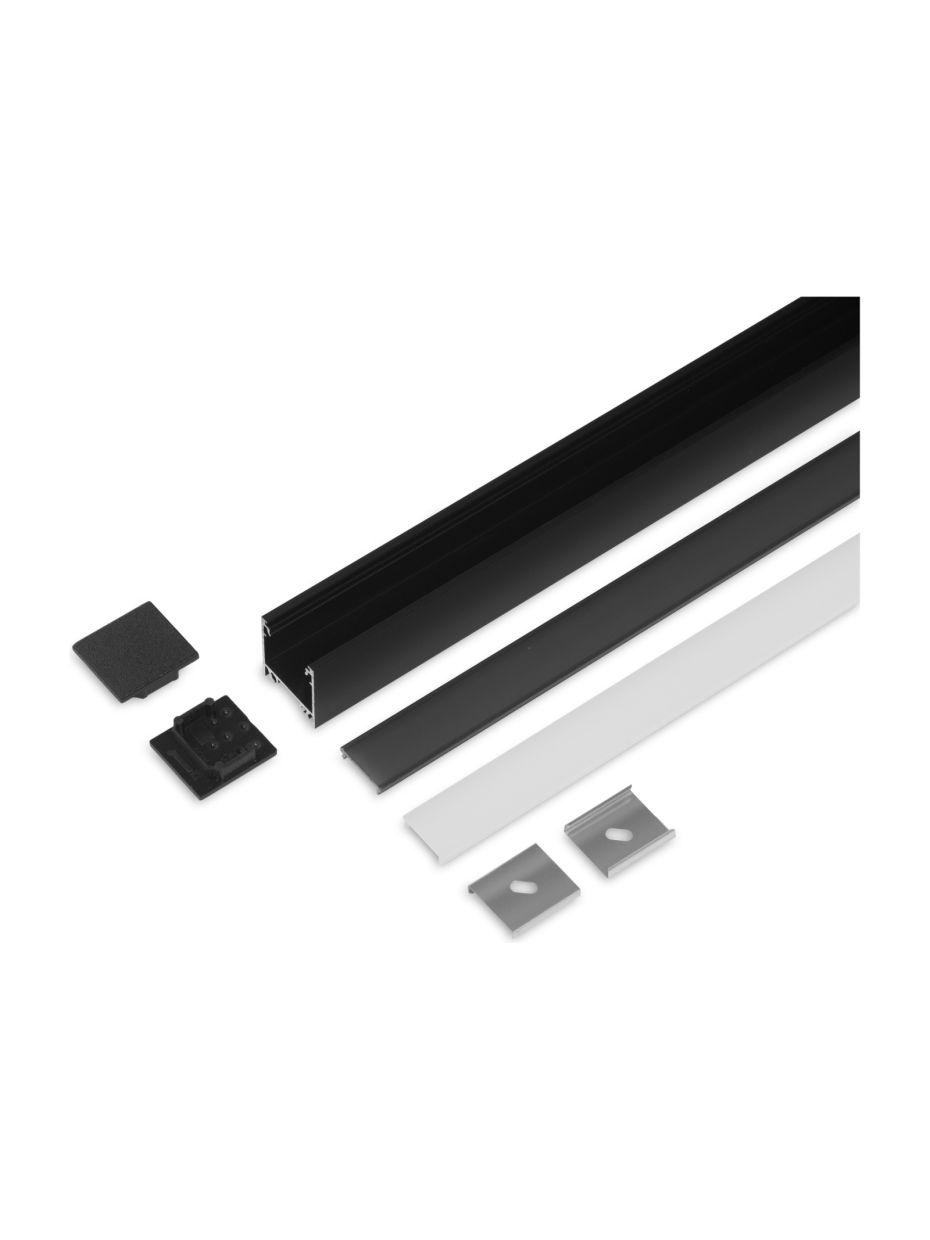 Aluminiumprofil - Model L - 20mm LED-list - Svart