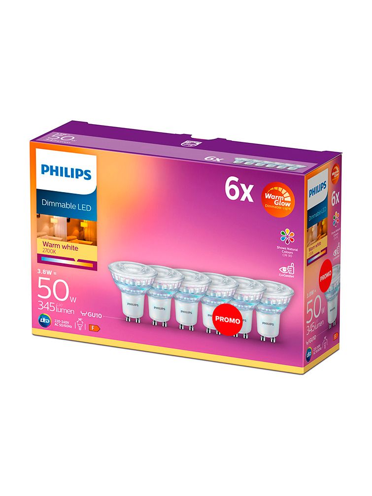GU10 - Philips Warm Glow LED-spot 3,8 W - 345 lm 6-pack - CRI:90+