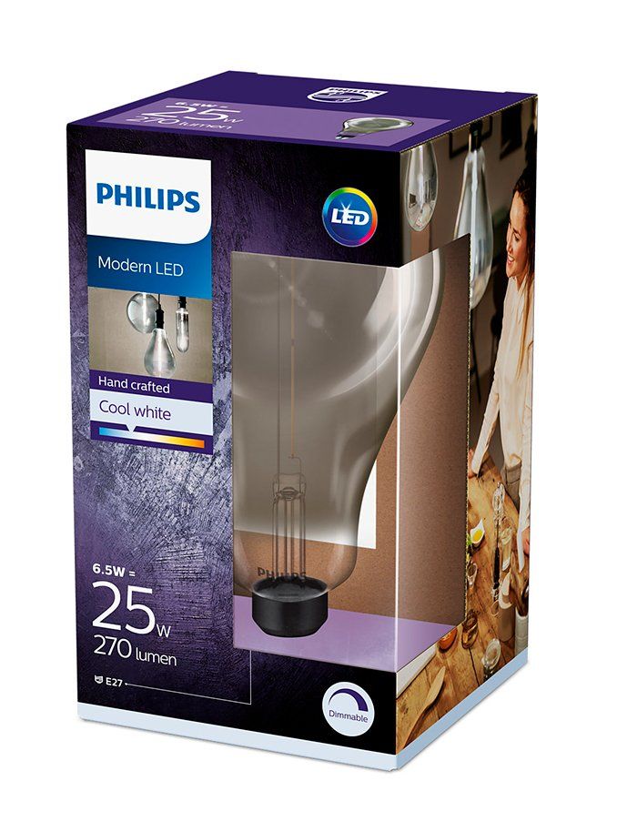 E27 - Philips Giant Smoky Droppe-lampa 6,5 W - 270 lm