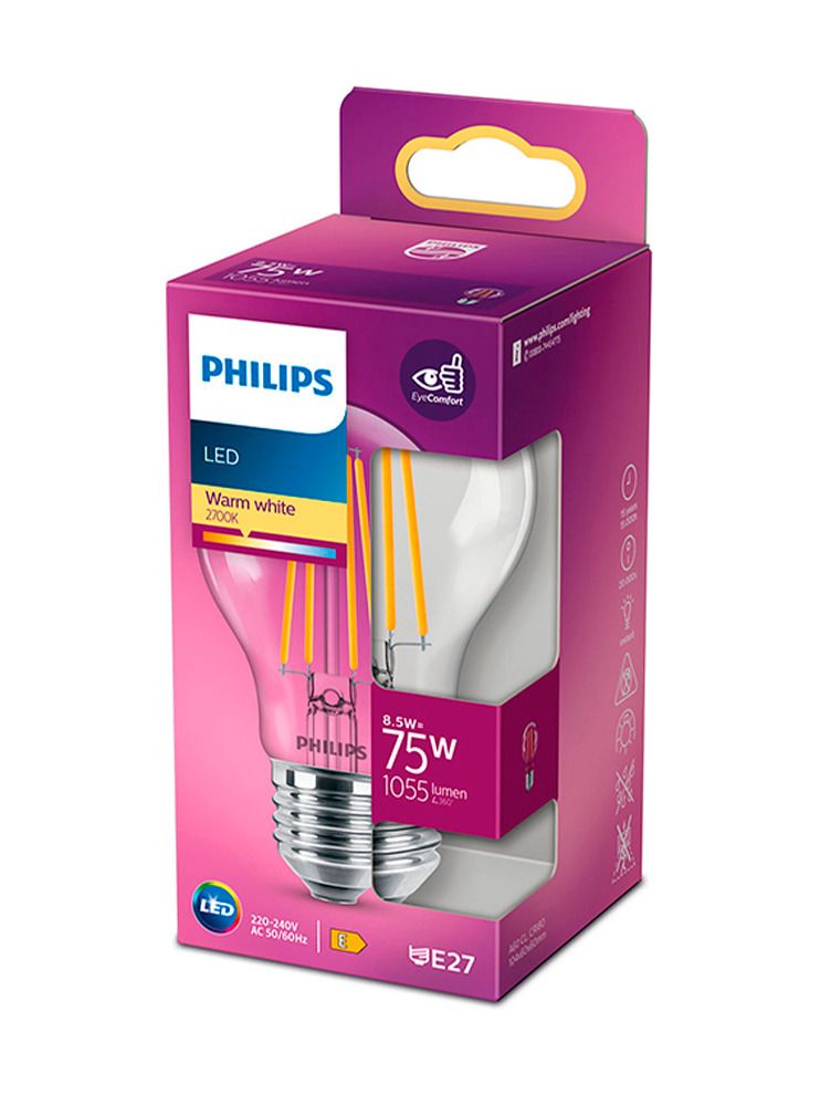 E27 - Philips LED-lampa - Klar - 8,5 W - 1055 lm
