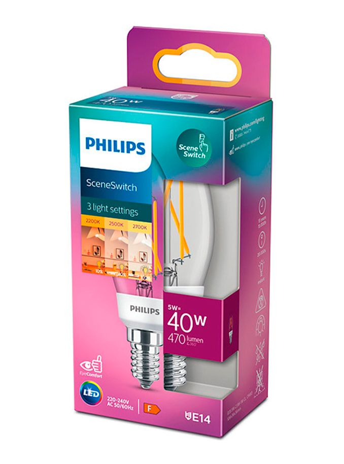 E14 - Philips SceneSwitch kronljus LED 470-180-90lm