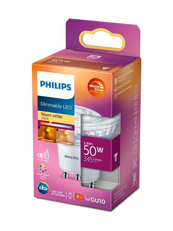 GU10 - Philips LED Spot - 3,8W - 345lm - 2200-2700K - Dimbar