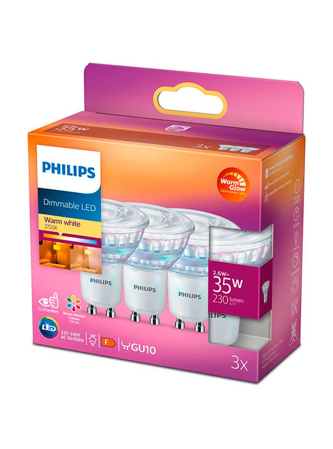 GU10 - Philips Warm Glow LED-spot 2,6 W - 230 lm - CRI:90+ 3-pack