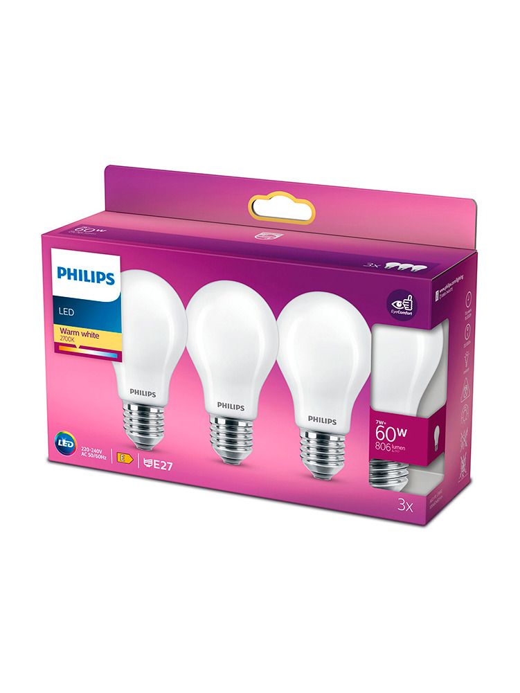 E27 - Philips LED-lampa - matt - 7W - 806lm 3-pack