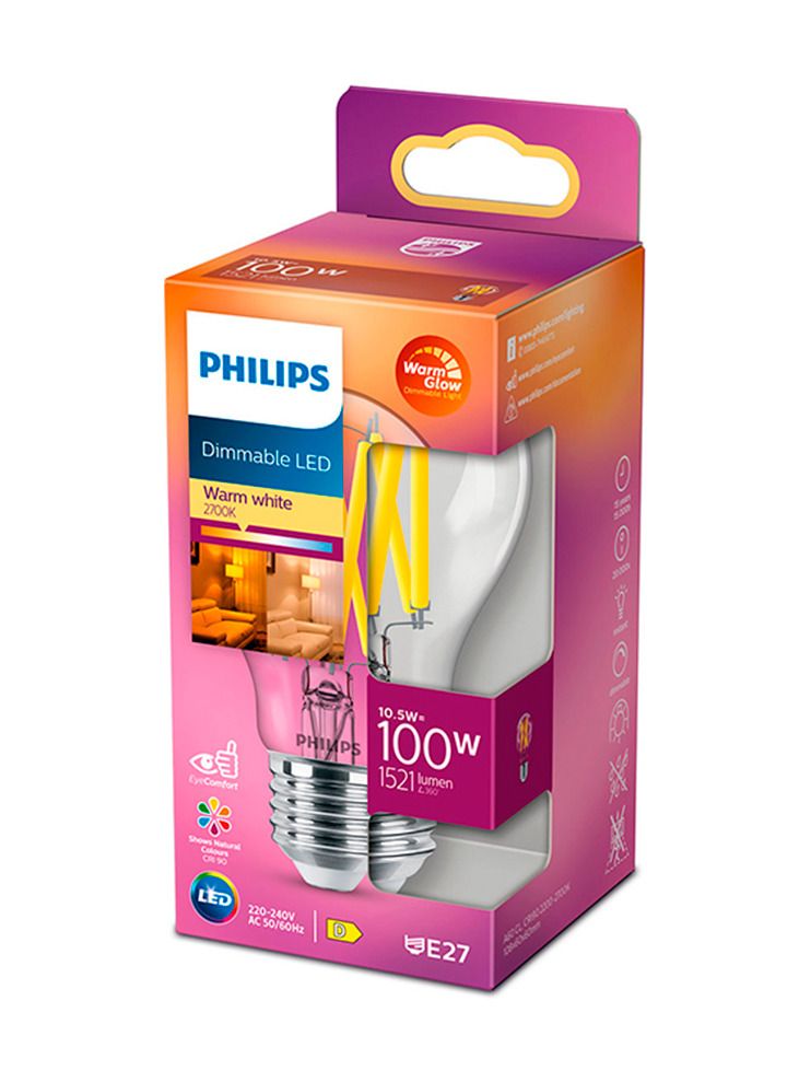 E27 - Philips LED-lampa - Klar - 10,5W - 1521lm