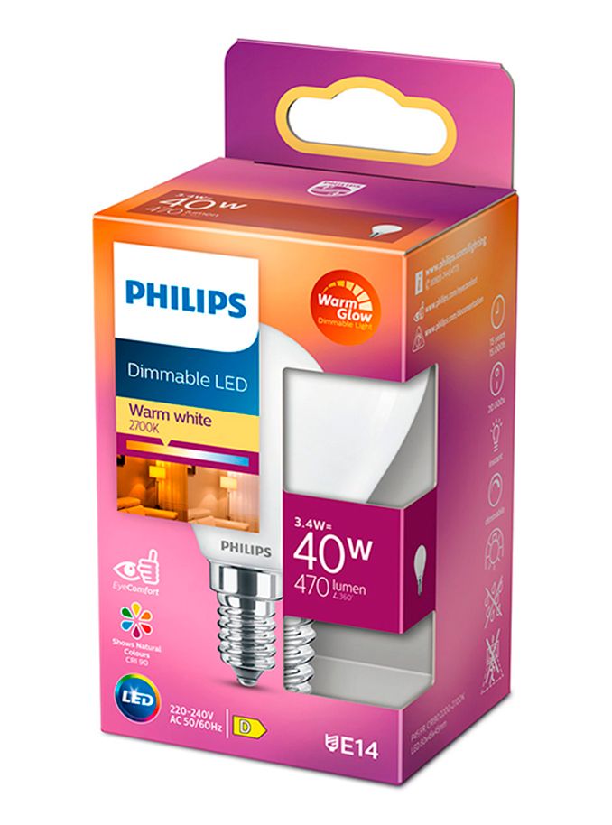 E14 - Philips Warm Glow LED-kronljuslampa - matt - 3,4 W - 470 lm - CRI:90+