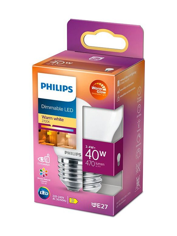 E27 - Philips LED-kronljuslampa - 3,4 W - 470 lm - 2200-2700 K - Dimbar