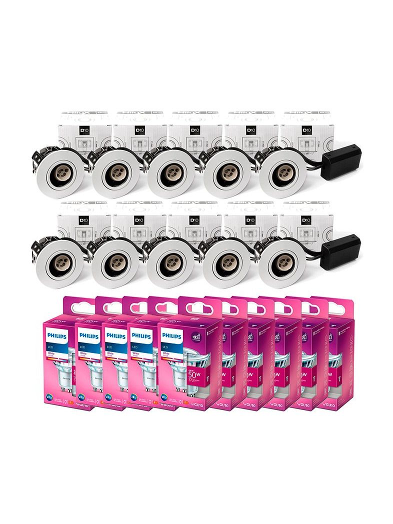 10 x HiluX D10 Inomhus spot - Vit inkl. 10 x Philips GU10 - 3000 K - 370 lm