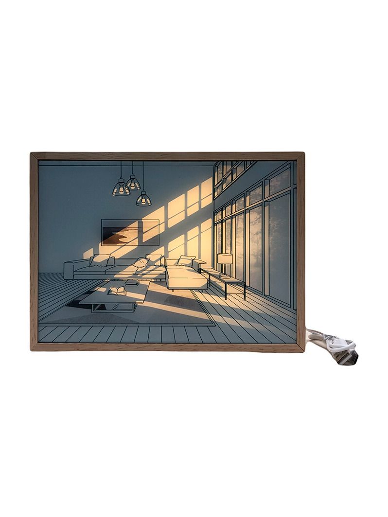 LED-ljuskonsttavla - Ljusillusion - Modern - Avkoppling i solljus - Batteri - 32x23 cm