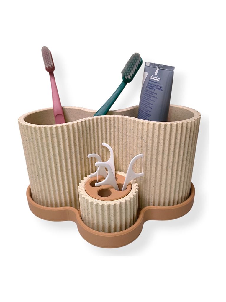 Simiu - SNOOVA - Tandborsthållare med förvaring - Marmor/Beige