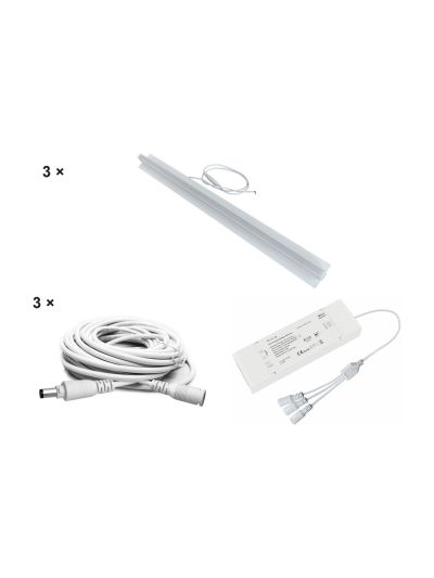 HiluX - Troldtekt LED-set - 3 x PureLED 60 cm - 3000K - Inkl. 75W TRIAC/Push-driver