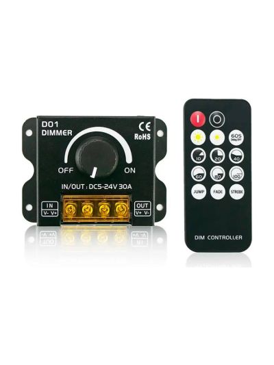 Dimmer - manuell + fjärr - 5V/12V/24V - 30A