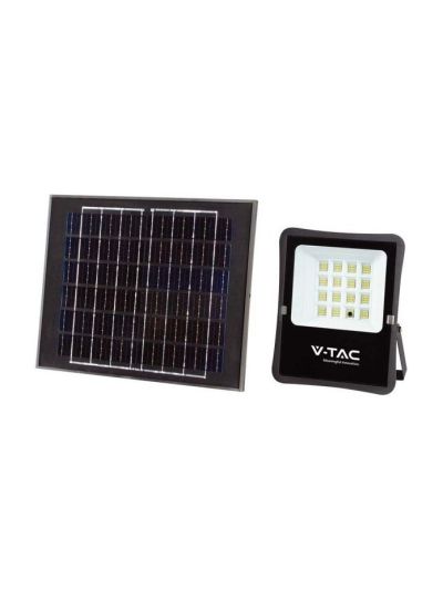V-Tac solcellsstrålkastare LED 1200lm - Svart, inkl. 12W solcell, fjärrkontroll, IP65