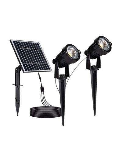 V-Tac 2x1.2W svarta solcellsträdgårdslampor med jordspjut - 5W solcell, IP65, 2x90lm, RA80, 3 års tillverkargaranti