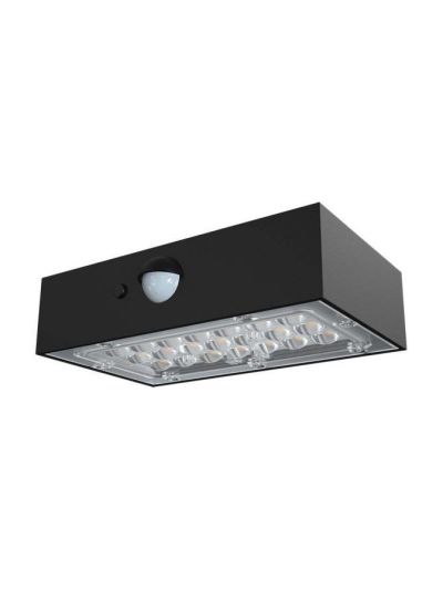 V-Tac 3W Solcellsvägglampa LED - Svart, med sensor, vattentät IP65