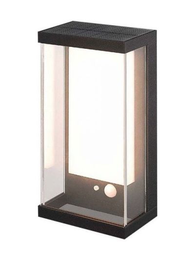 V-Tac 1W Solcellsvägglampa LED - Svart, med sensor, väderskyddad IP54