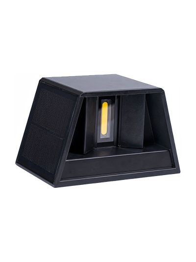 Svart solcellssensor-vägglampa med justerbar spridning och skymningssensor - IP54, upp/ner-ljusriktning, 6W effekt