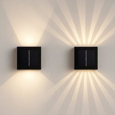 Solcellssensor-vägglampa - svart, vridbar, fyrkantig, skymningssensor, IP54, 3W, energibesparande