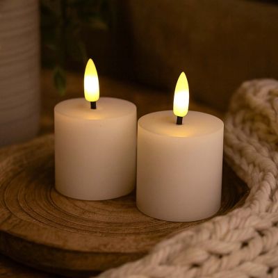 LED Blockljus med flammeffekt, vit, 2 st, äkta stearin, 5x5 cm